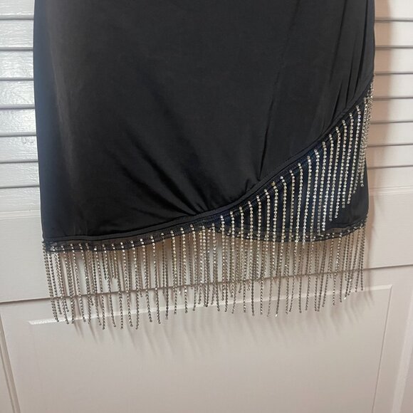 Windsor Black Rhinestone Fringe Mini Dress Size Small Party Prom - Picture 2 of 9
